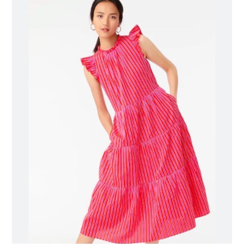 J Crew Cotton Dobby Dress in Pink & Red Stripes / Small